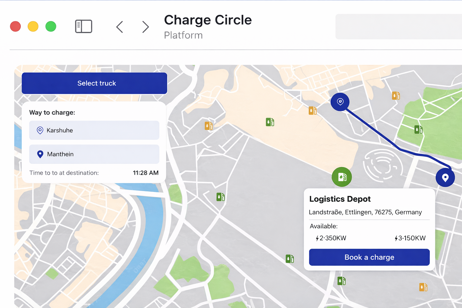 Find depot chargers on your route